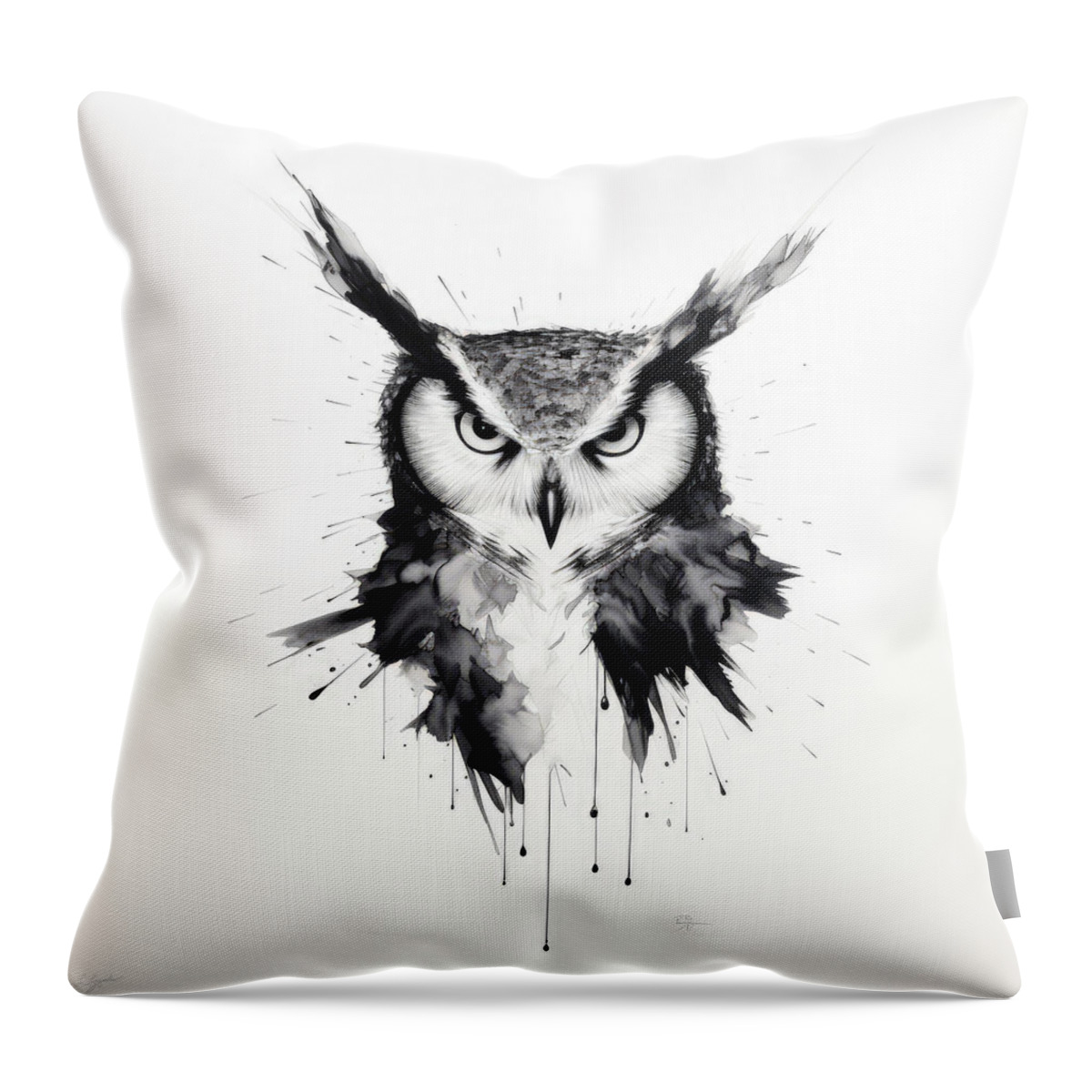Owl Modern Art Throw Pillow featuring the painting Owl Contemporary art by Lourry Legarde