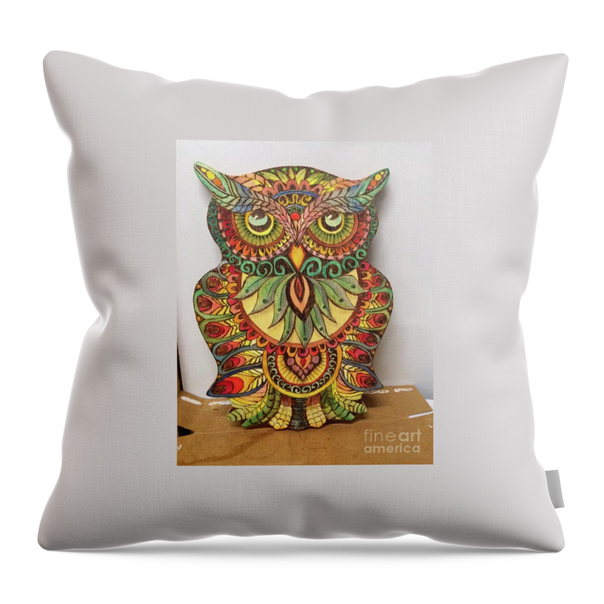 Owl Throw Pillow featuring the pyrography Owl by Denise Tomasura