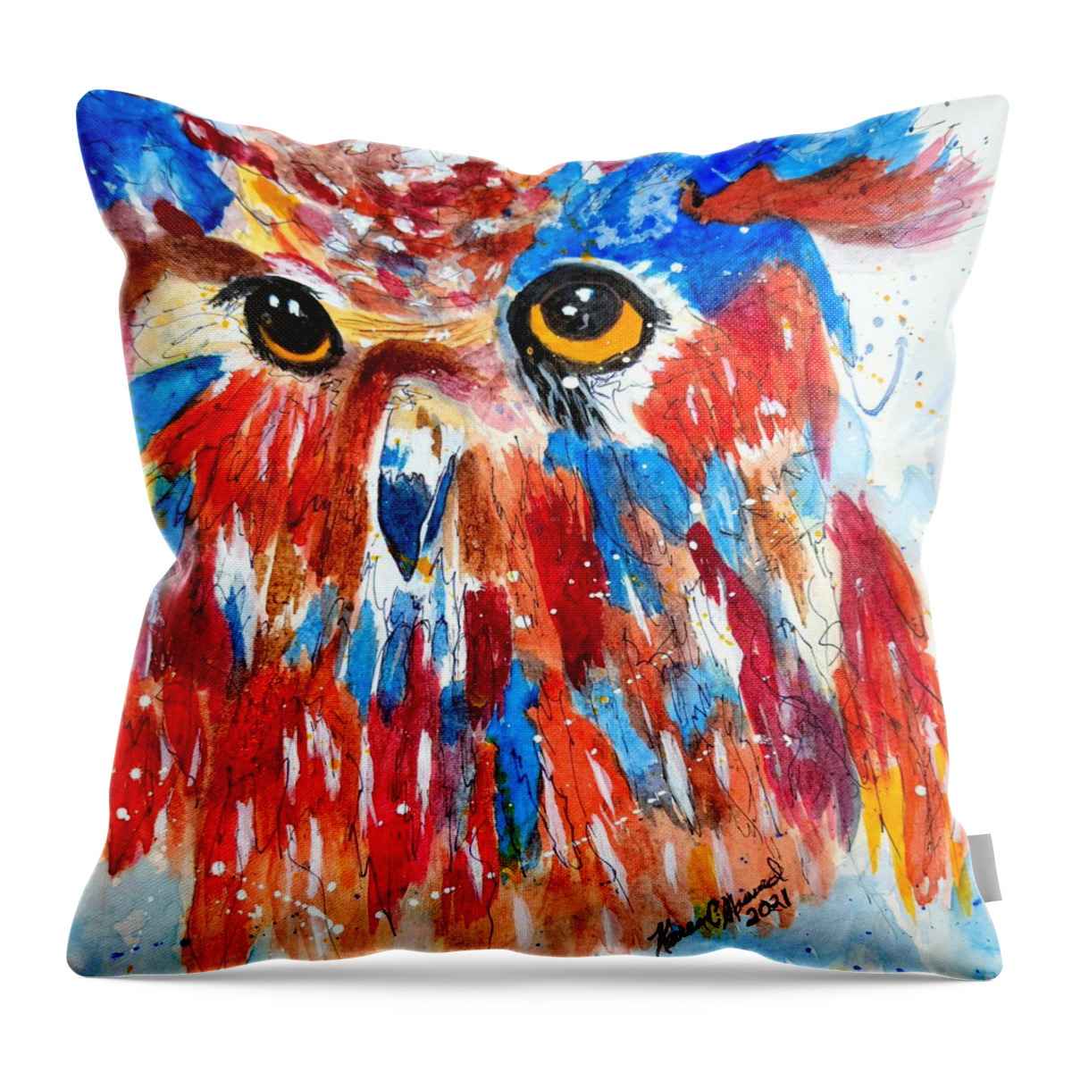 Owl Throw Pillow featuring the painting Sweet Eyed Owl by Shady Lane Studios-Karen Howard