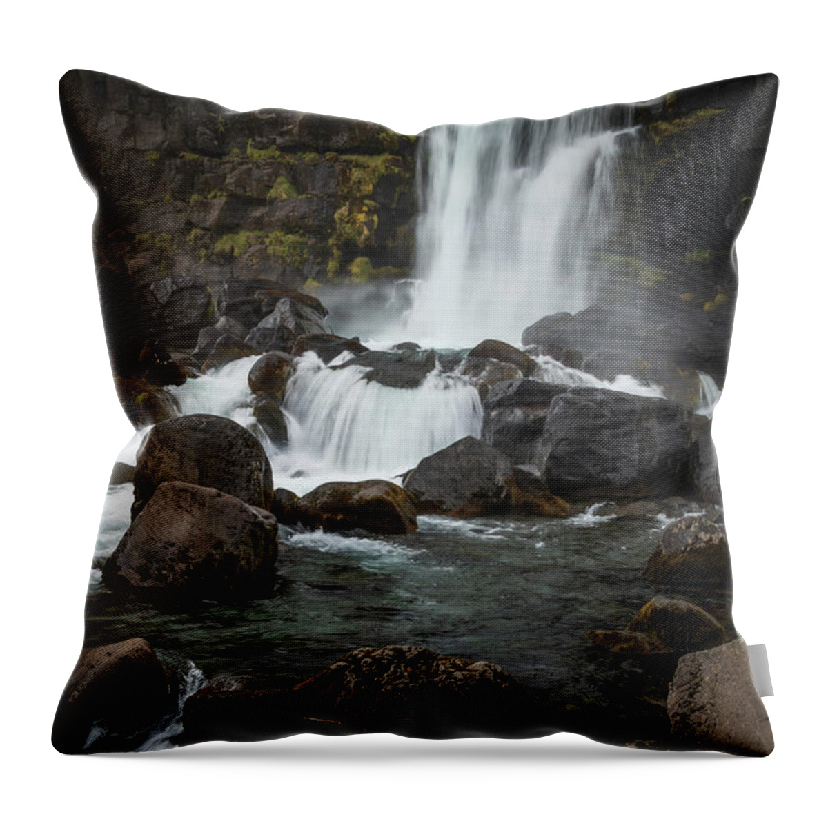 Landscape Throw Pillow featuring the photograph Oxararfoss Cascade by Kristia Adams