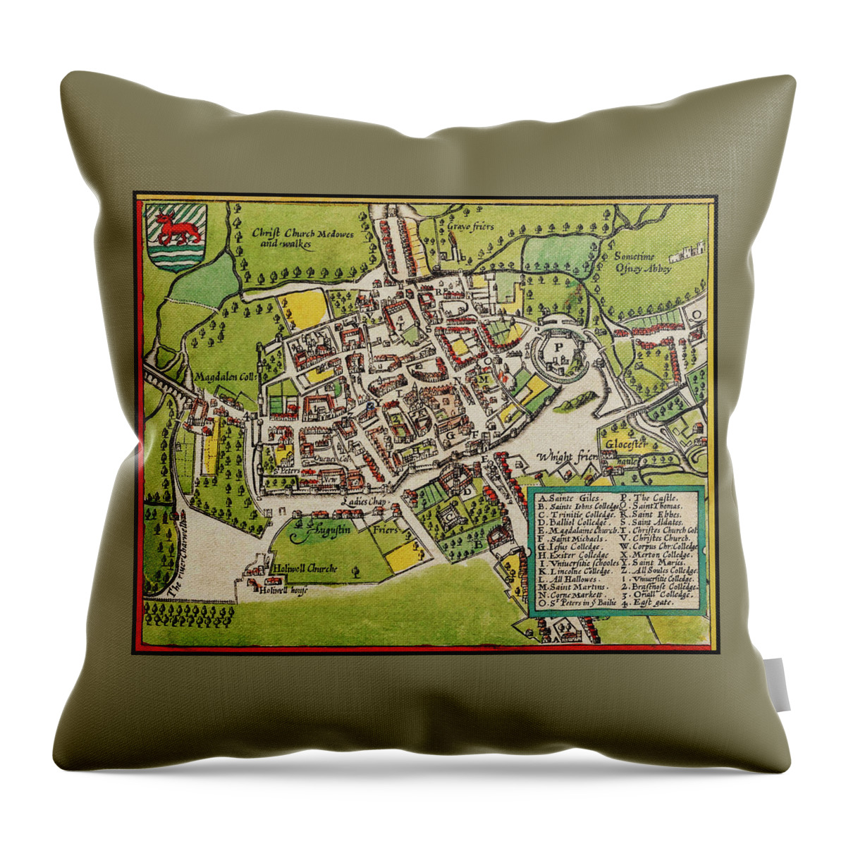 Oxford Throw Pillow featuring the photograph Oxford England Vintage Map 1605 by Carol Japp