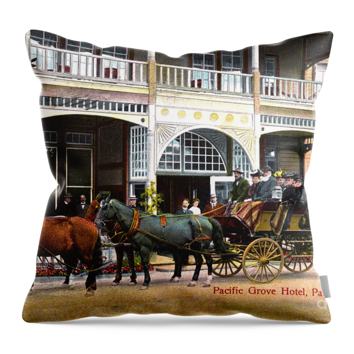 Pacific Grove Throw Pillow featuring the photograph Pacific Grove Hotel, Pacific Grove, California Circa 1910 by Monterey County Historical Society