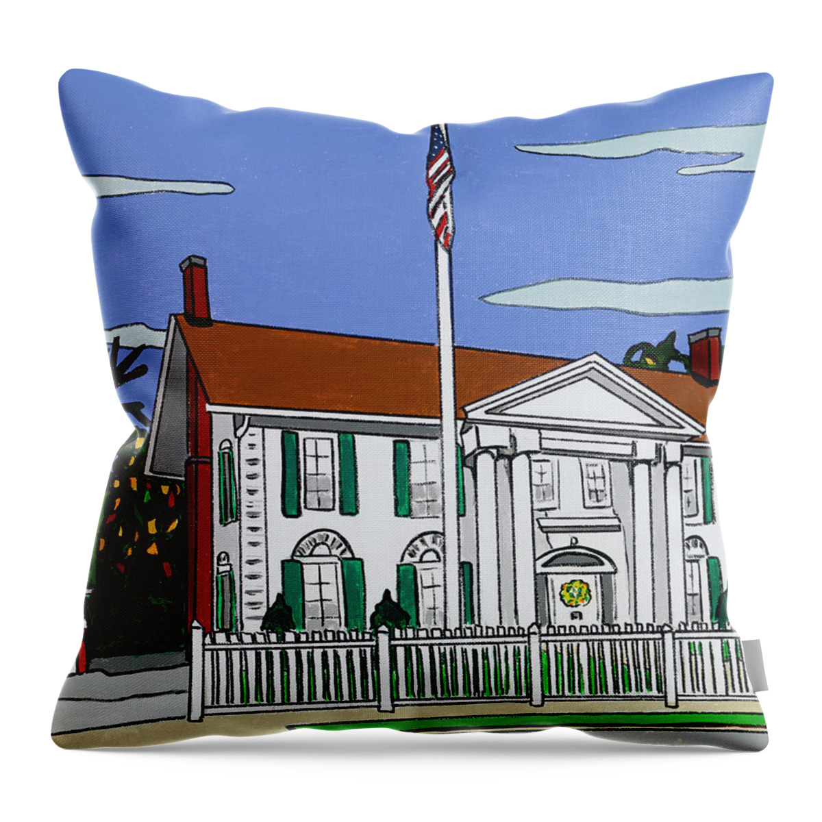 Valley Stream Historical Society Throw Pillow featuring the painting Pagan Fletcher House by Mike Stanko