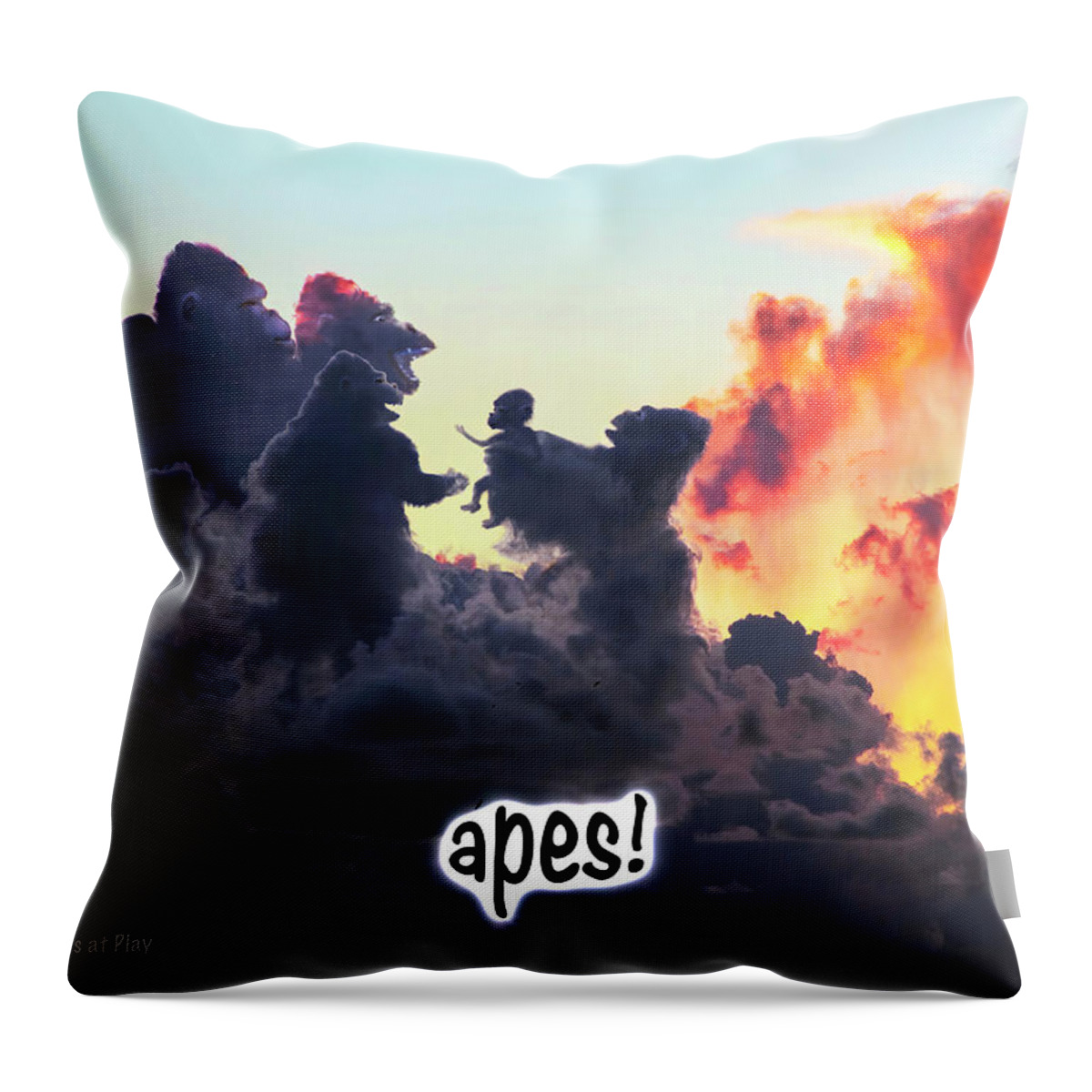 Clouds At Play Throw Pillow featuring the digital art Page from Clouds at Play -apes by Brian Jay