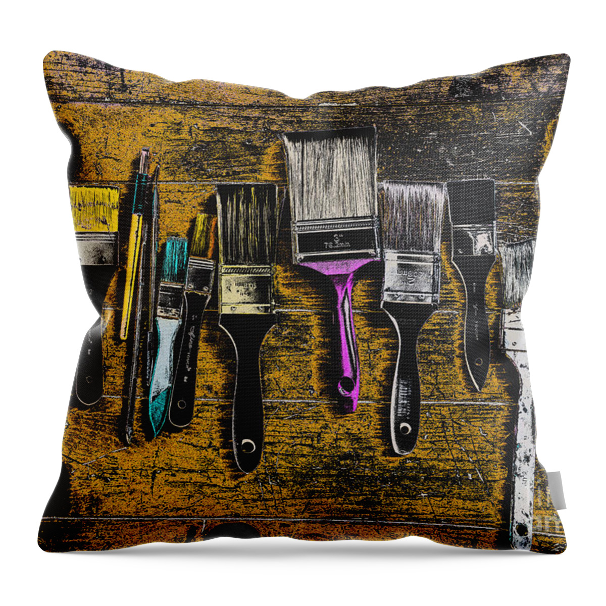 Paintbrushes Throw Pillow featuring the mixed media Paintbrushes #2 by Kae Cheatham