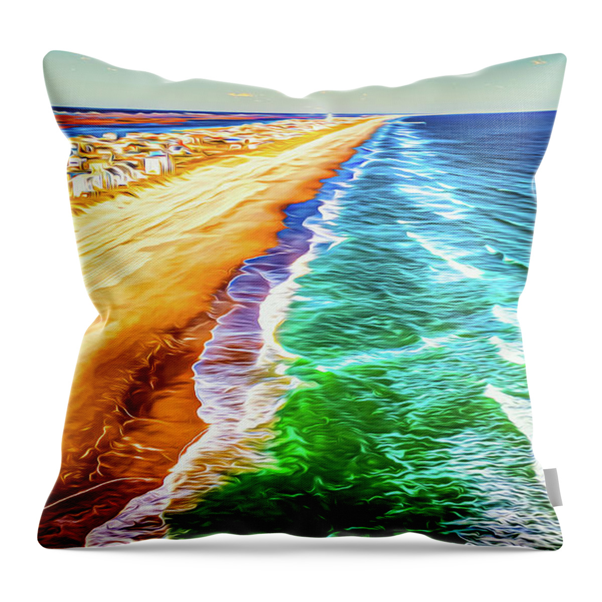 Topsail Beach Throw Pillow featuring the digital art Painted Beach by Sand Catcher