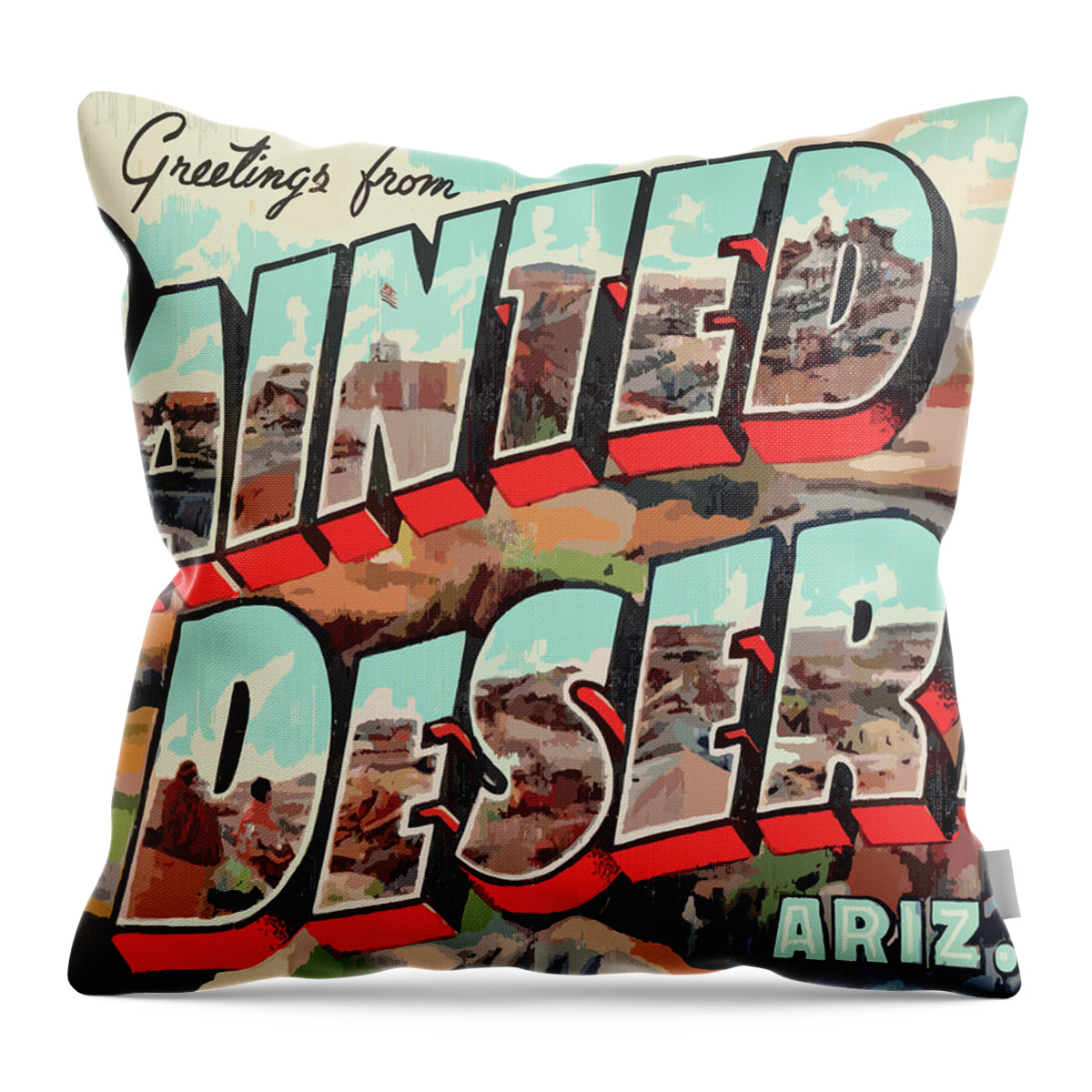 Painted Desert Throw Pillow featuring the digital art Painted Desert Letters by Long Shot