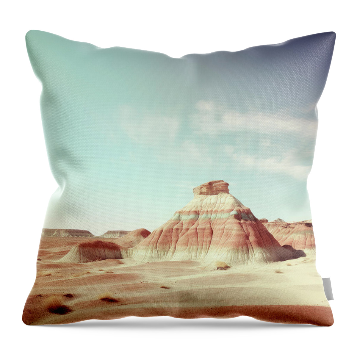 Blue Throw Pillow featuring the digital art Painted Desert of Small Hills by YoPedro