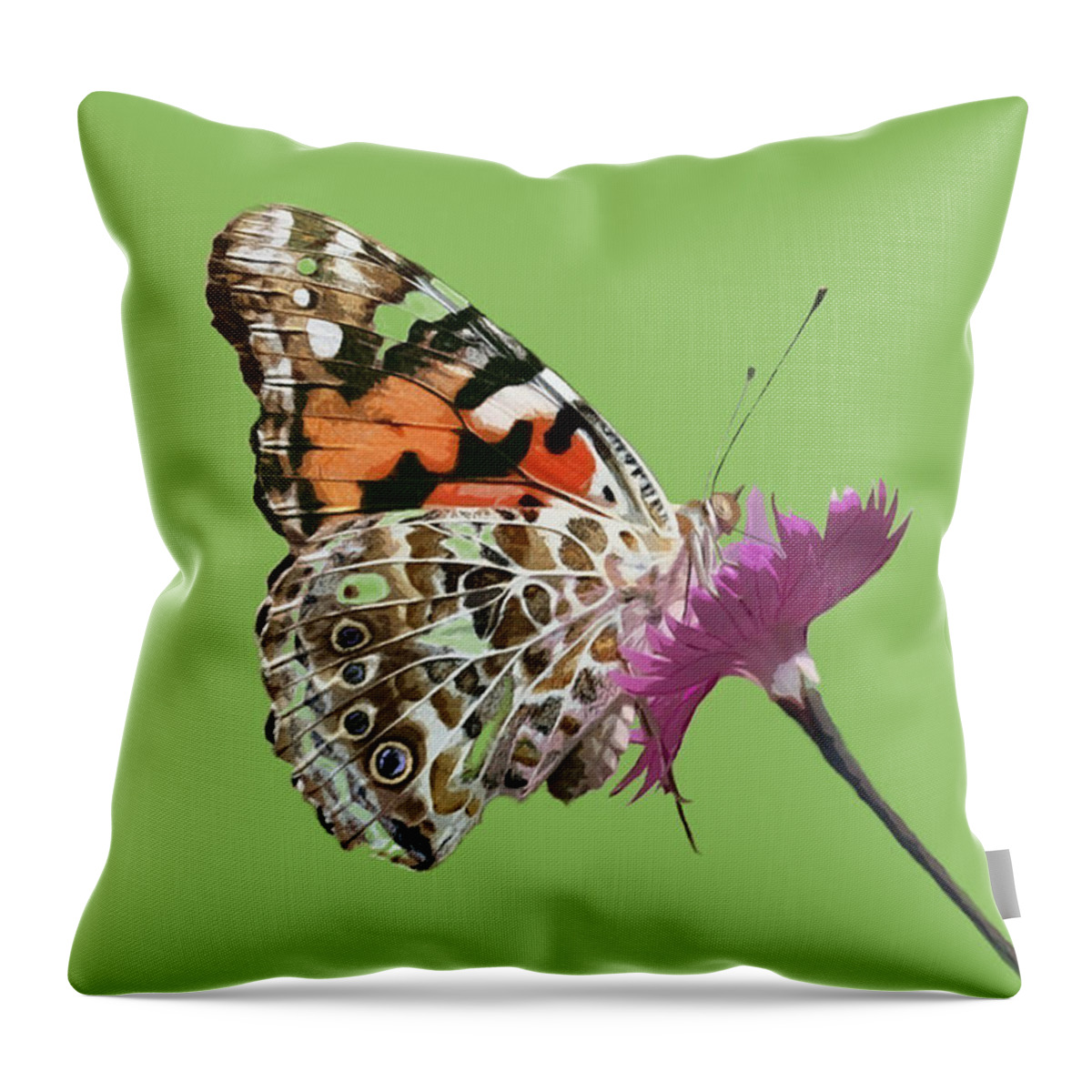 Nature Throw Pillow featuring the mixed media Painted Lady by Judy Cuddehe