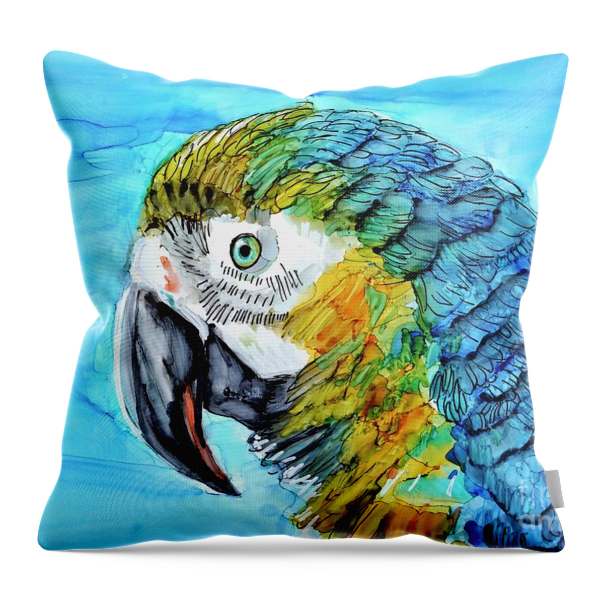 Parrot Throw Pillow featuring the painting Painted Parrot by Patty Donoghue