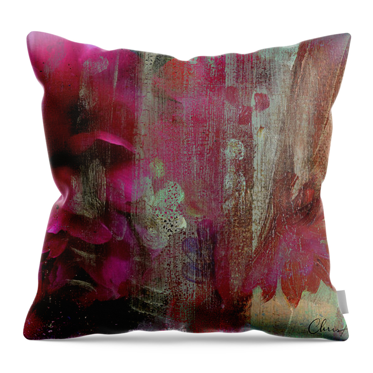 Floral Throw Pillow featuring the mixed media Painted Peonies Abstract by Chris Armytage