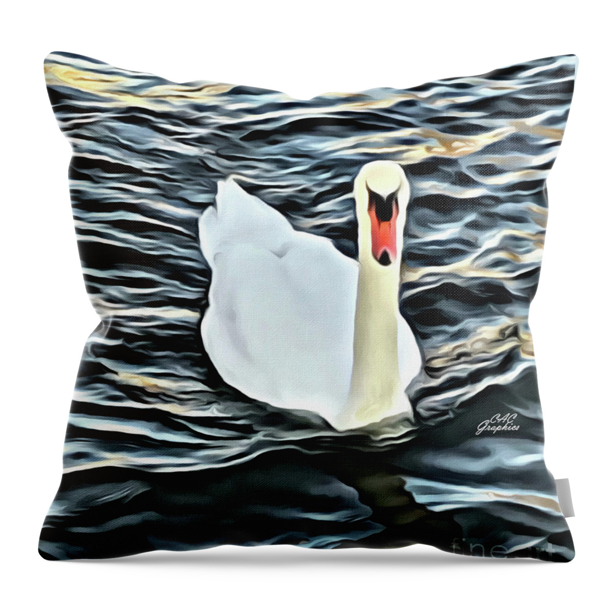Swan Throw Pillow featuring the painting Painted Swan by CAC Graphics