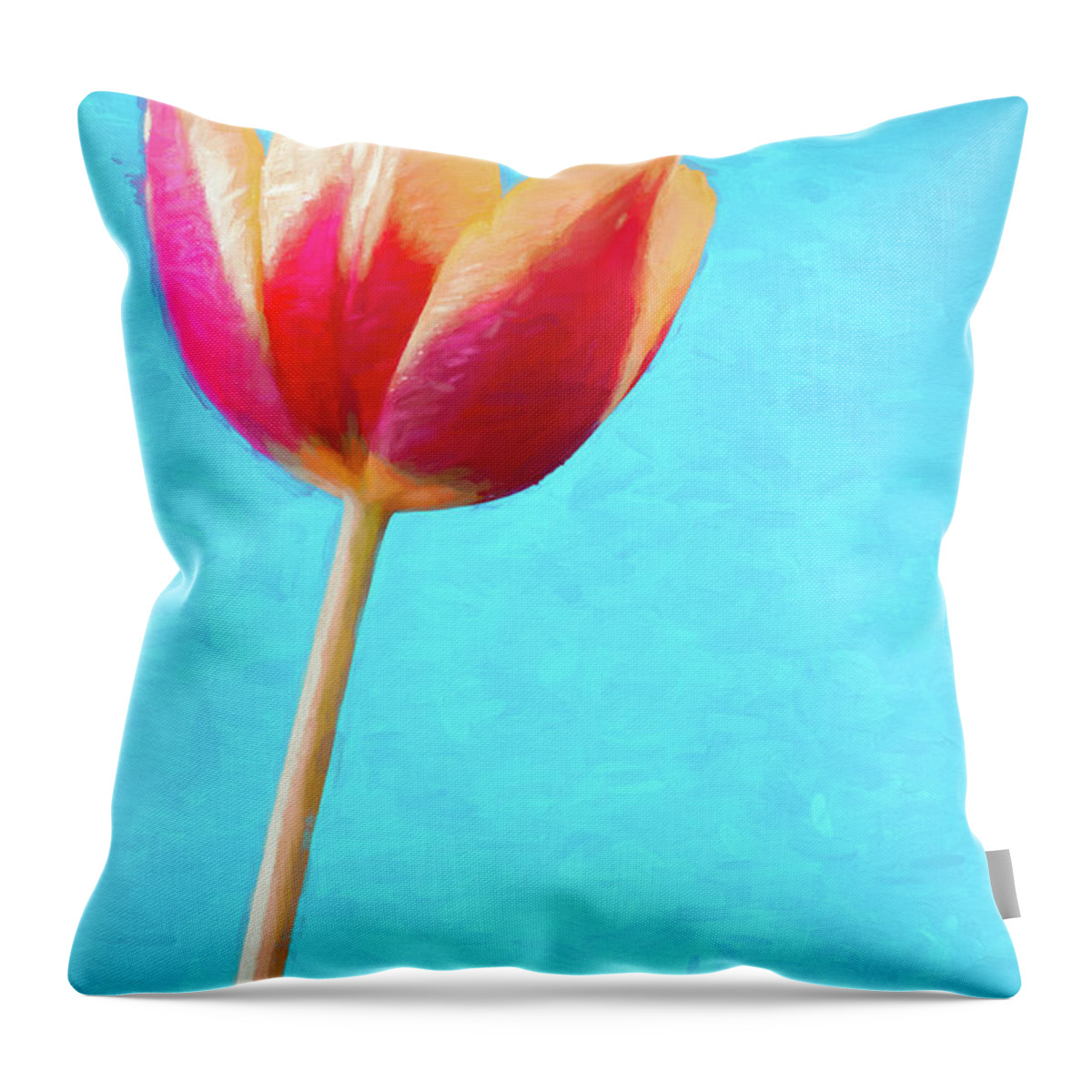 Tulip Throw Pillow featuring the digital art Painted Tulip On Blue 2 by Tanya C Smith