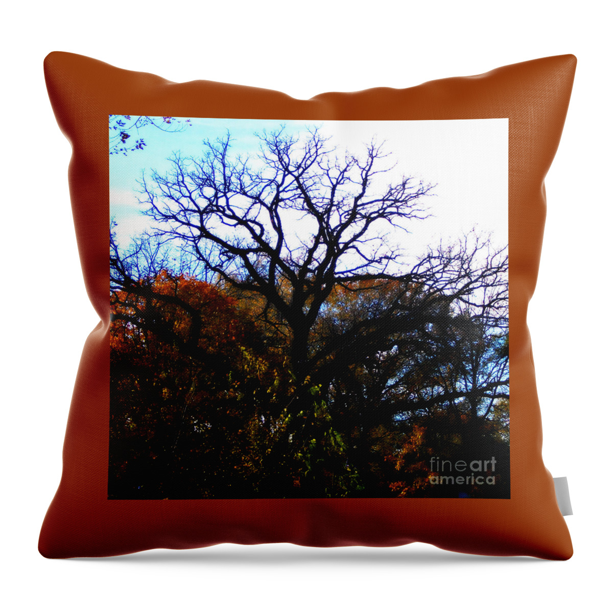 Landscape Throw Pillow featuring the photograph Painterly Fall Leaves and Tree Silhouette by Frank J Casella