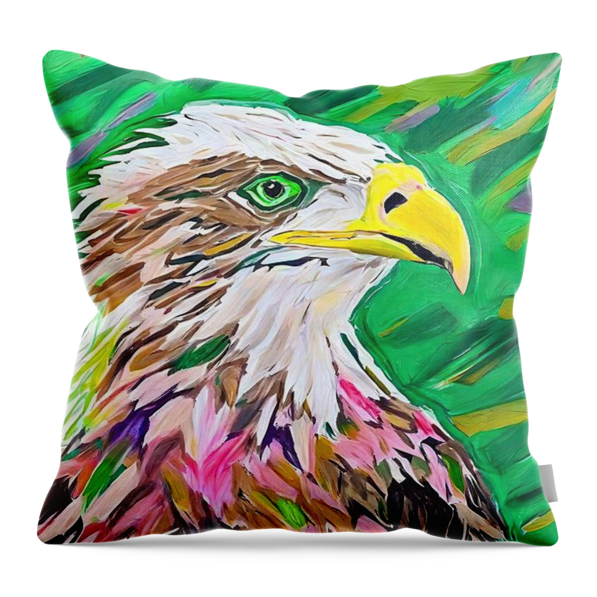 Illustration Throw Pillow featuring the painting Painting American Eagle illustration animal eagle by N Akkash