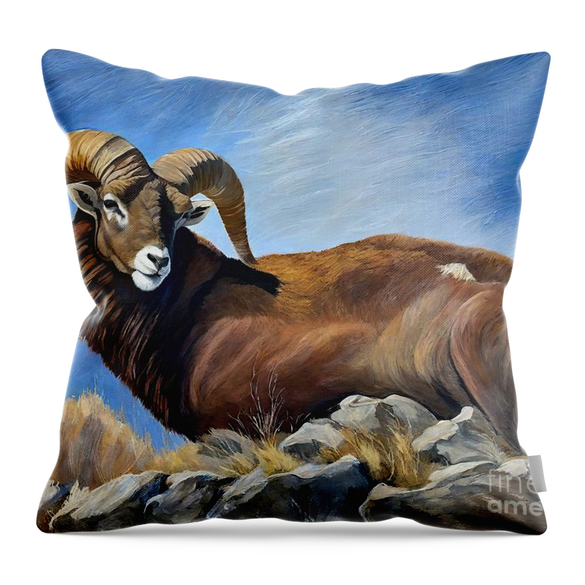 Background Throw Pillow featuring the painting Painting Big Horn Sheep background nature animal by N Akkash
