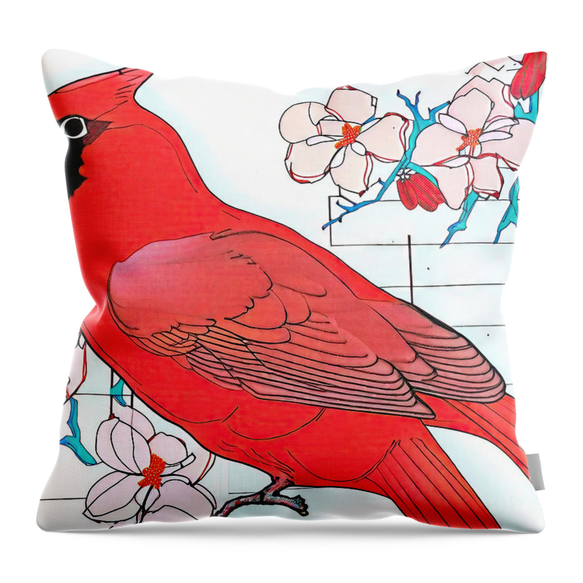 Nature Throw Pillow featuring the painting Painting Cardinal nature illustration branch bird by N Akkash