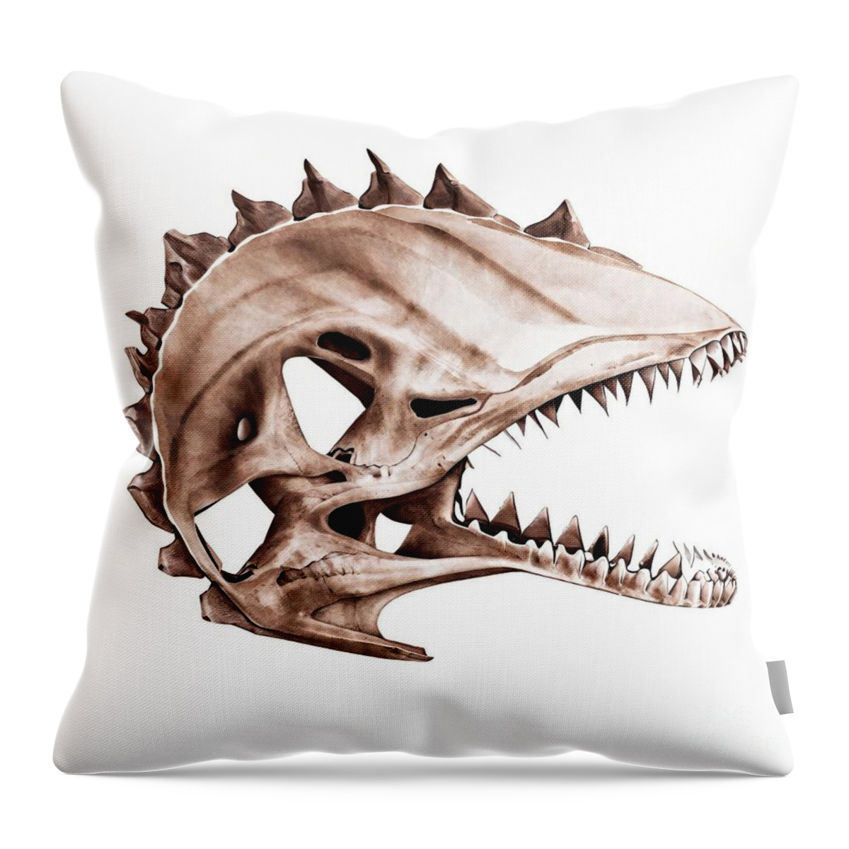 Animal Throw Pillow featuring the painting Painting Dilaphosaurus Skull animal dinosaur preh by N Akkash