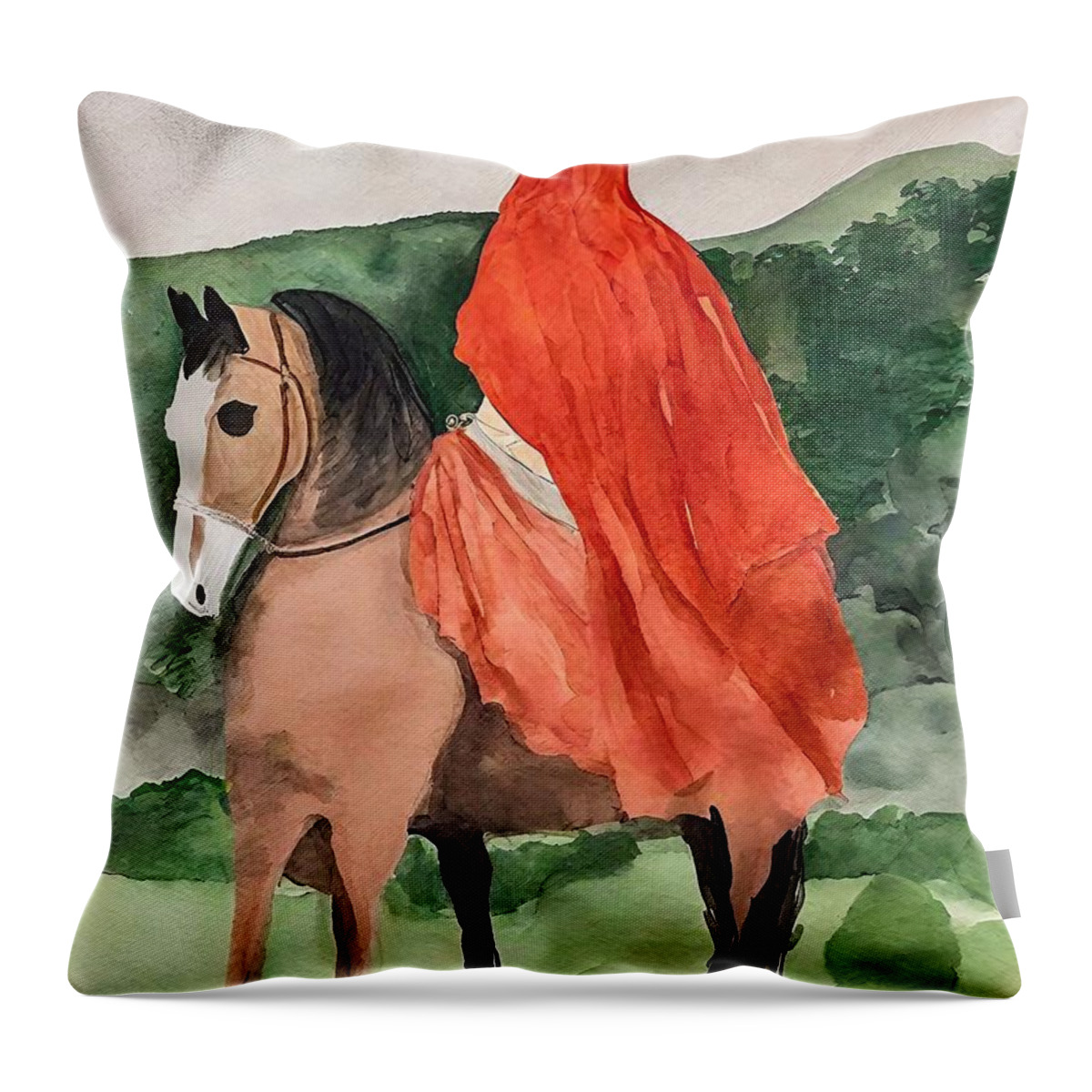 Horse Throw Pillow featuring the painting Painting Donna A Cavallo horse animal art illustr by N Akkash