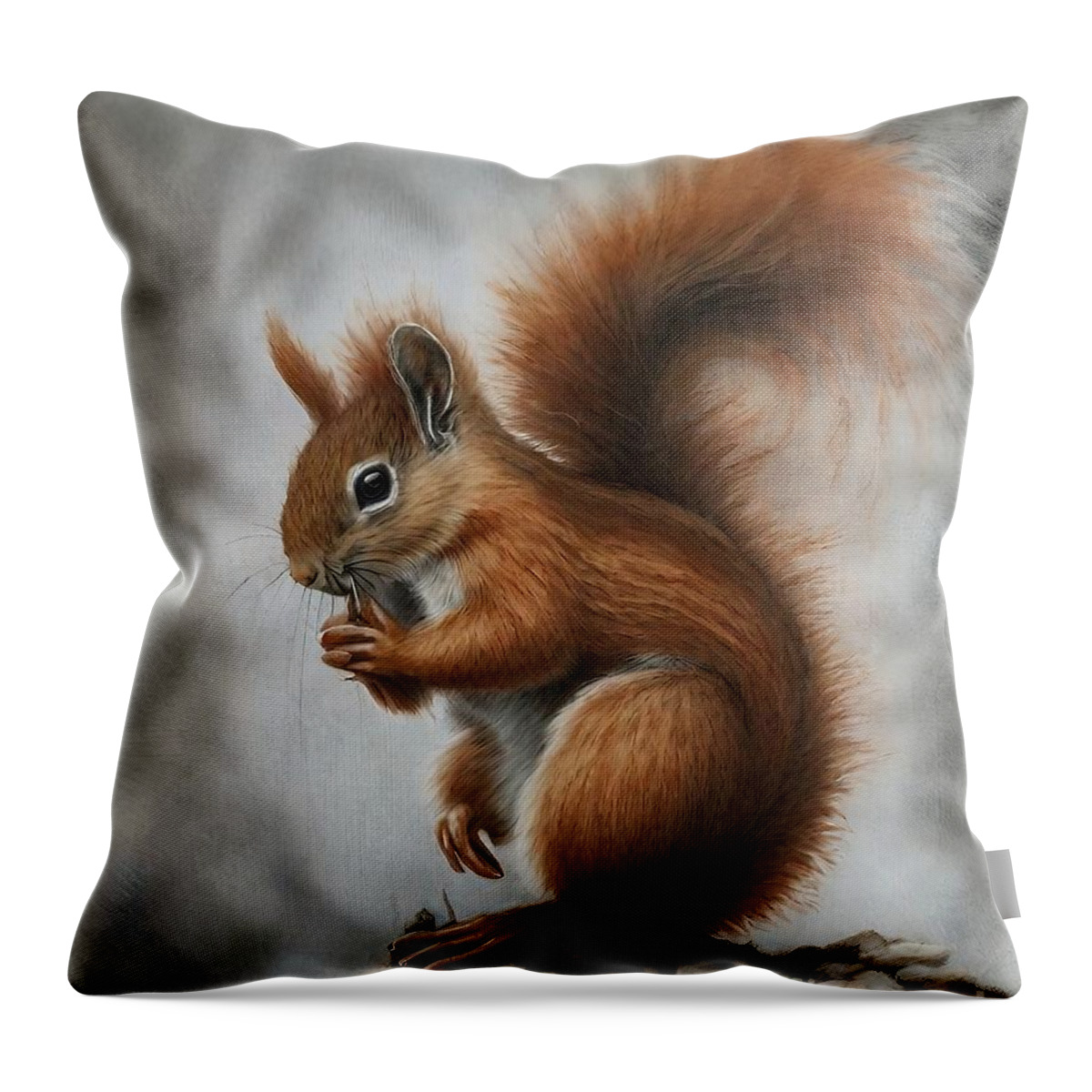 Animal Throw Pillow featuring the painting Painting Fluffy Silk Painted Squirrel animal natu by N Akkash