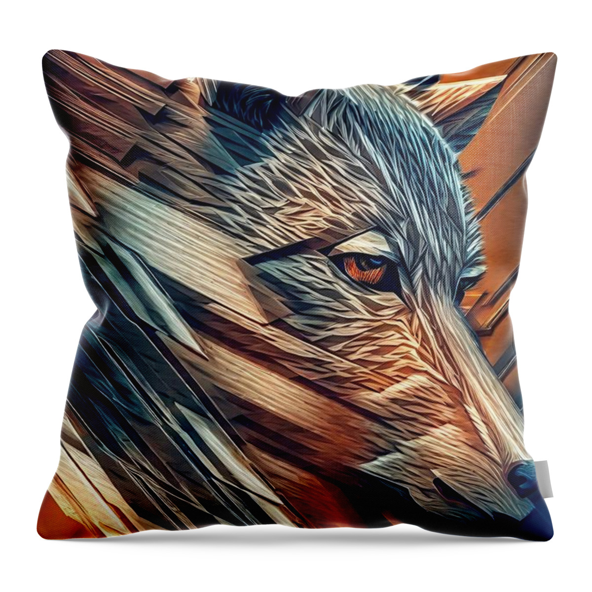 Wild Throw Pillow featuring the painting Painting Glitch Wolf wild black illustration wild by N Akkash