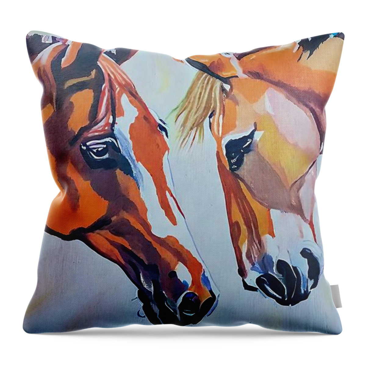 Horse Throw Pillow featuring the painting Painting Horses In Love horse paint art illustrat by N Akkash