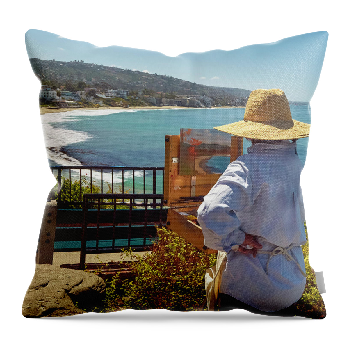 Artist Throw Pillow featuring the photograph Painting Laguna Beach by Steve Ondrus