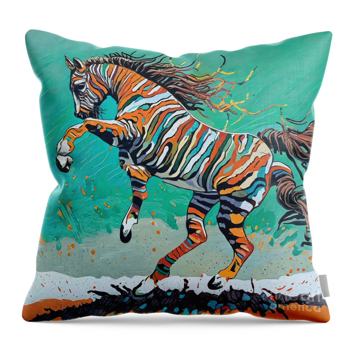 Illustration Throw Pillow featuring the painting Painting Le Cheval Rouge illustration art oil bac by N Akkash