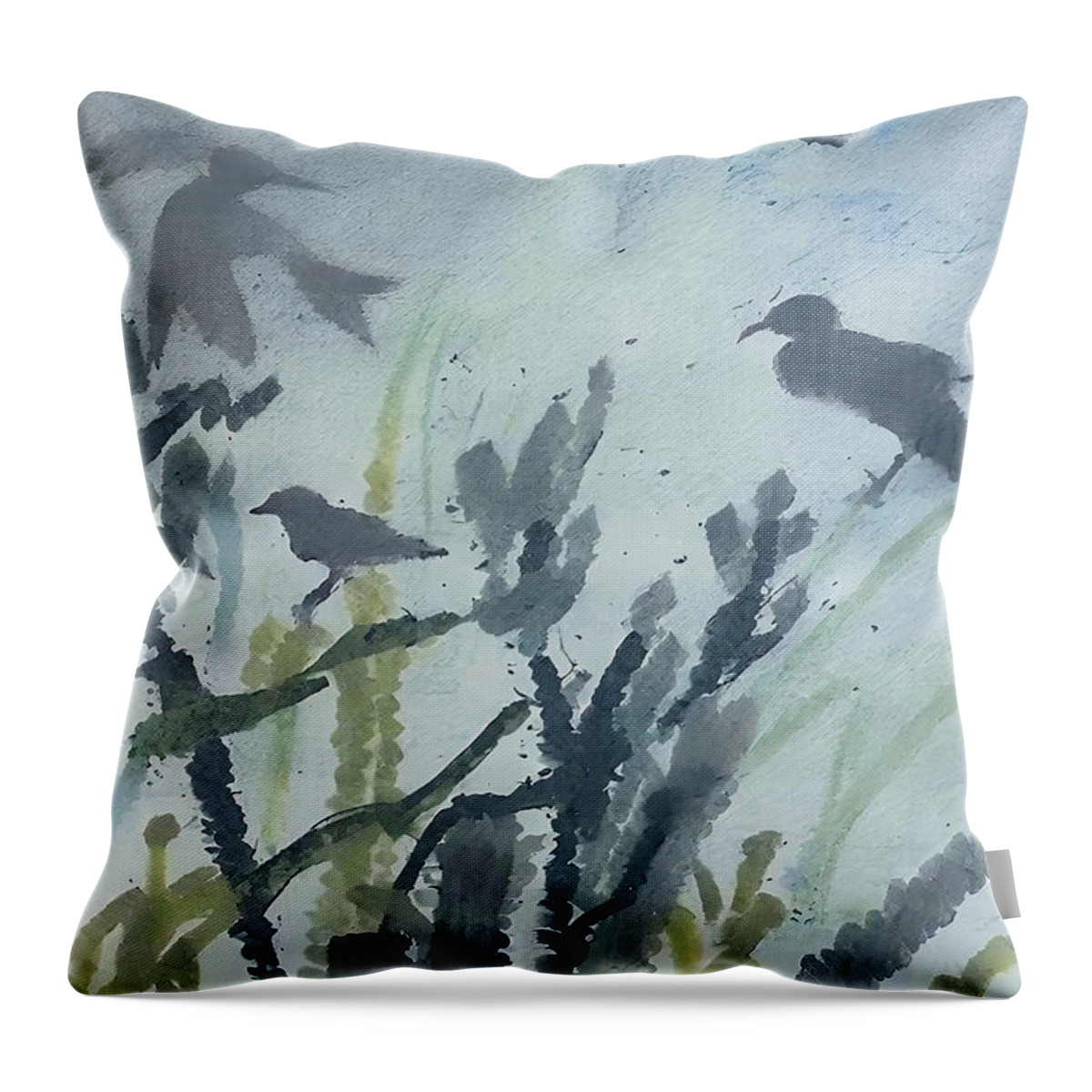 Watercolor Throw Pillow featuring the painting Painting Ombres Cygnes watercolor nature backgrou by N Akkash