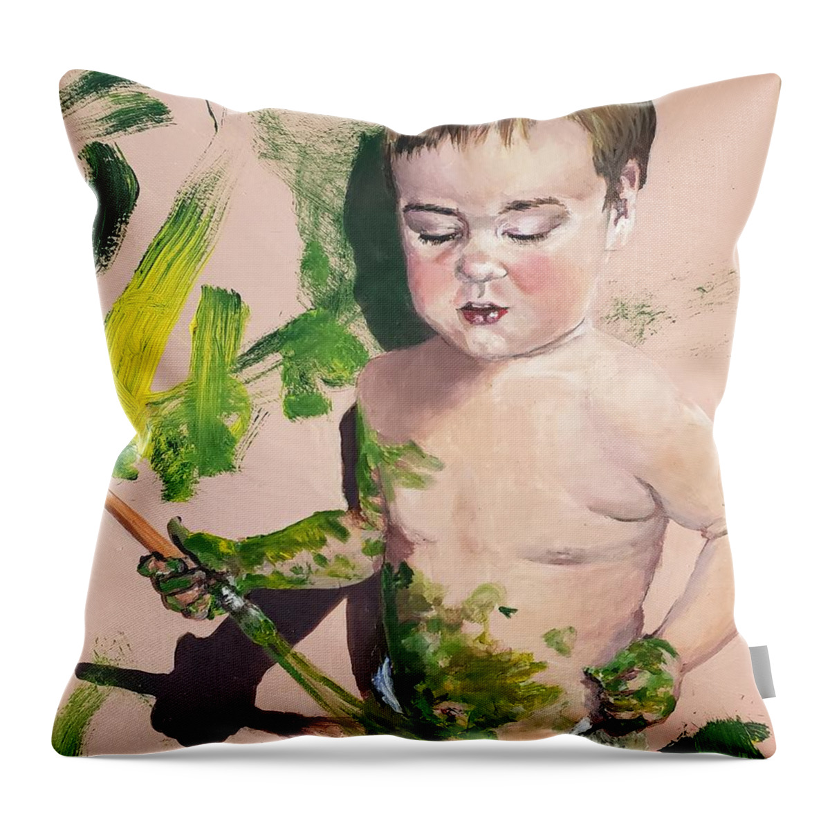 Selfie Throw Pillow featuring the painting Painting one's self by Merana Cadorette