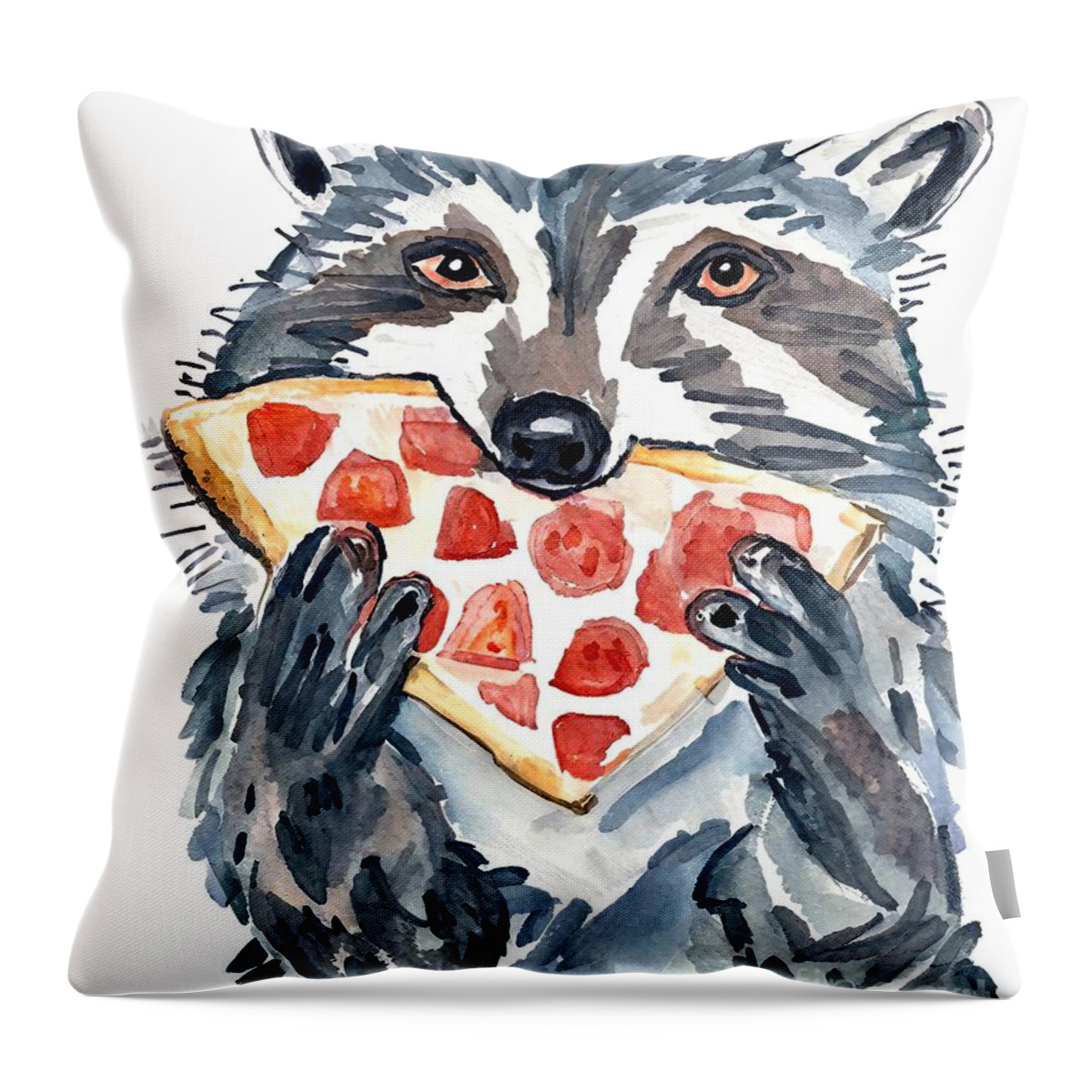 Animal Throw Pillow featuring the painting Painting Raccoon Pizza Watercolor Painting animal by N Akkash