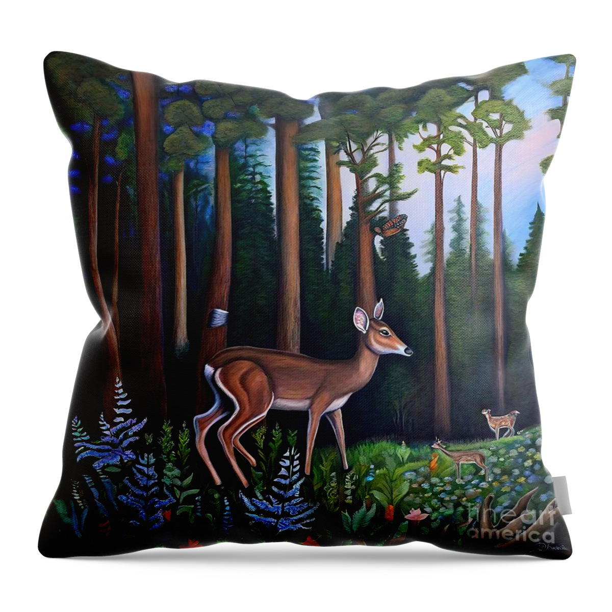 Nature Throw Pillow featuring the painting Painting The Conclave nature forest image wildli by N Akkash