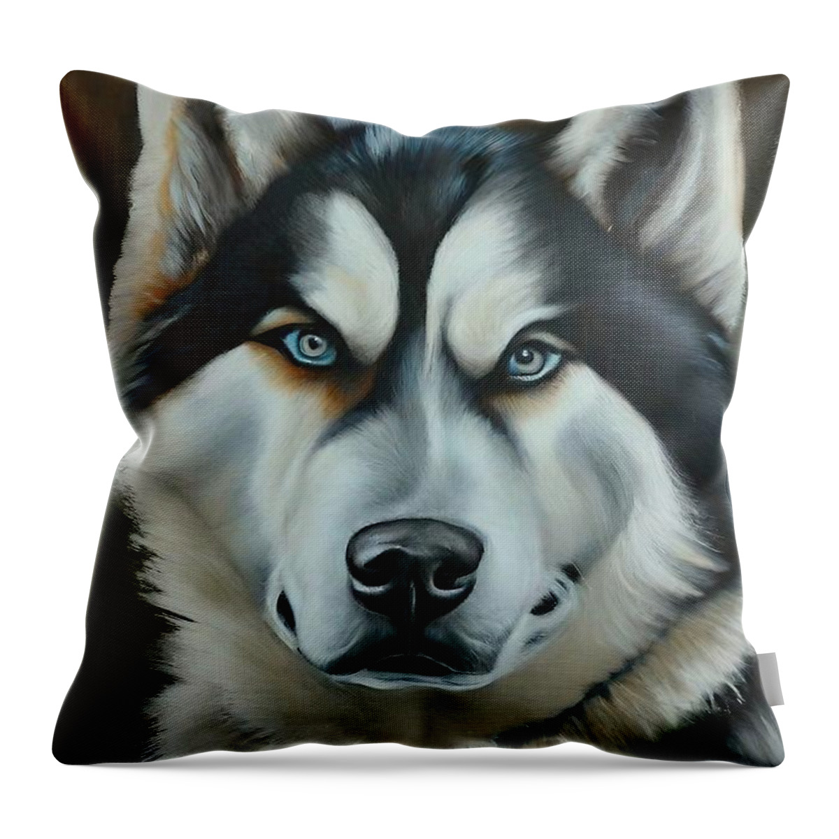 Art Throw Pillow featuring the painting Painting The Handsome Husky art animal portrait i by N Akkash