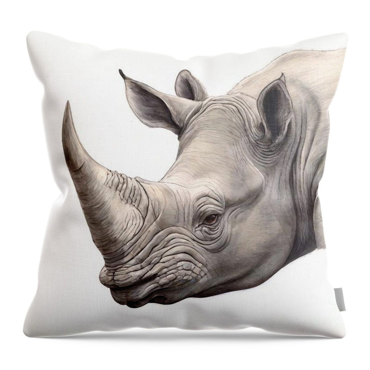 Wildlife Throw Pillow featuring the painting Painting Watercolor Rhinoceros Gicl E Limited Edi by N Akkash