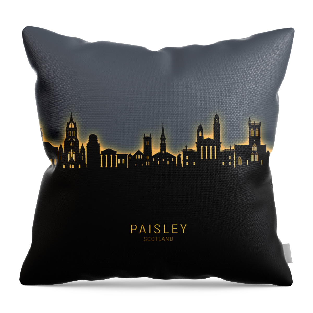 Paisley Throw Pillow featuring the digital art Paisley Scotland Skyline #10 by Michael Tompsett