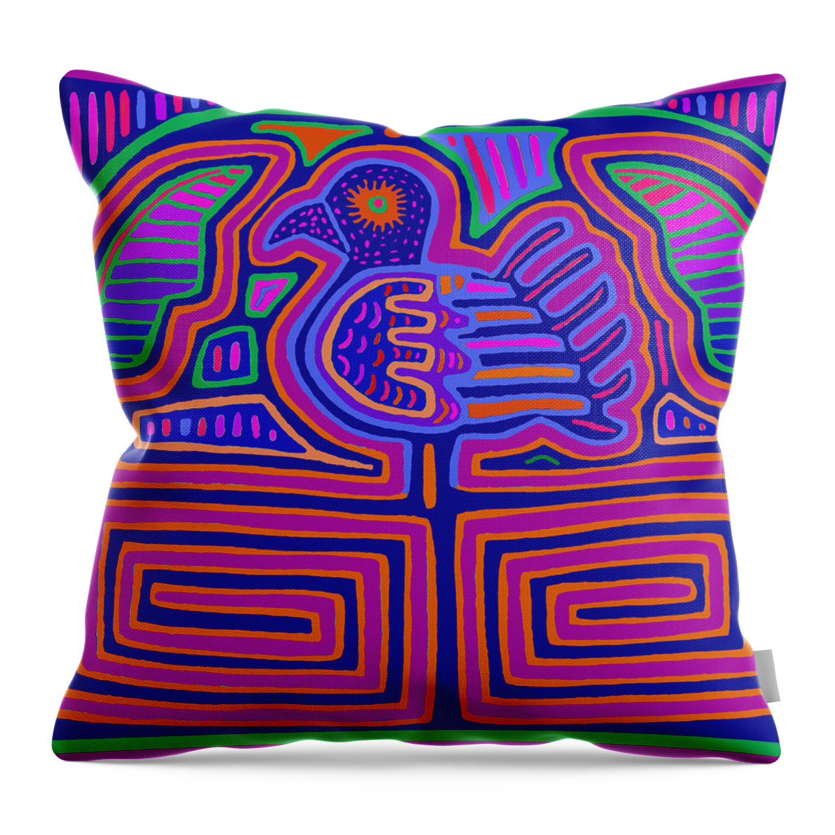 Chicken Throw Pillow featuring the digital art Pajaro in a Maze by Vagabond Folk Art - Virginia Vivier