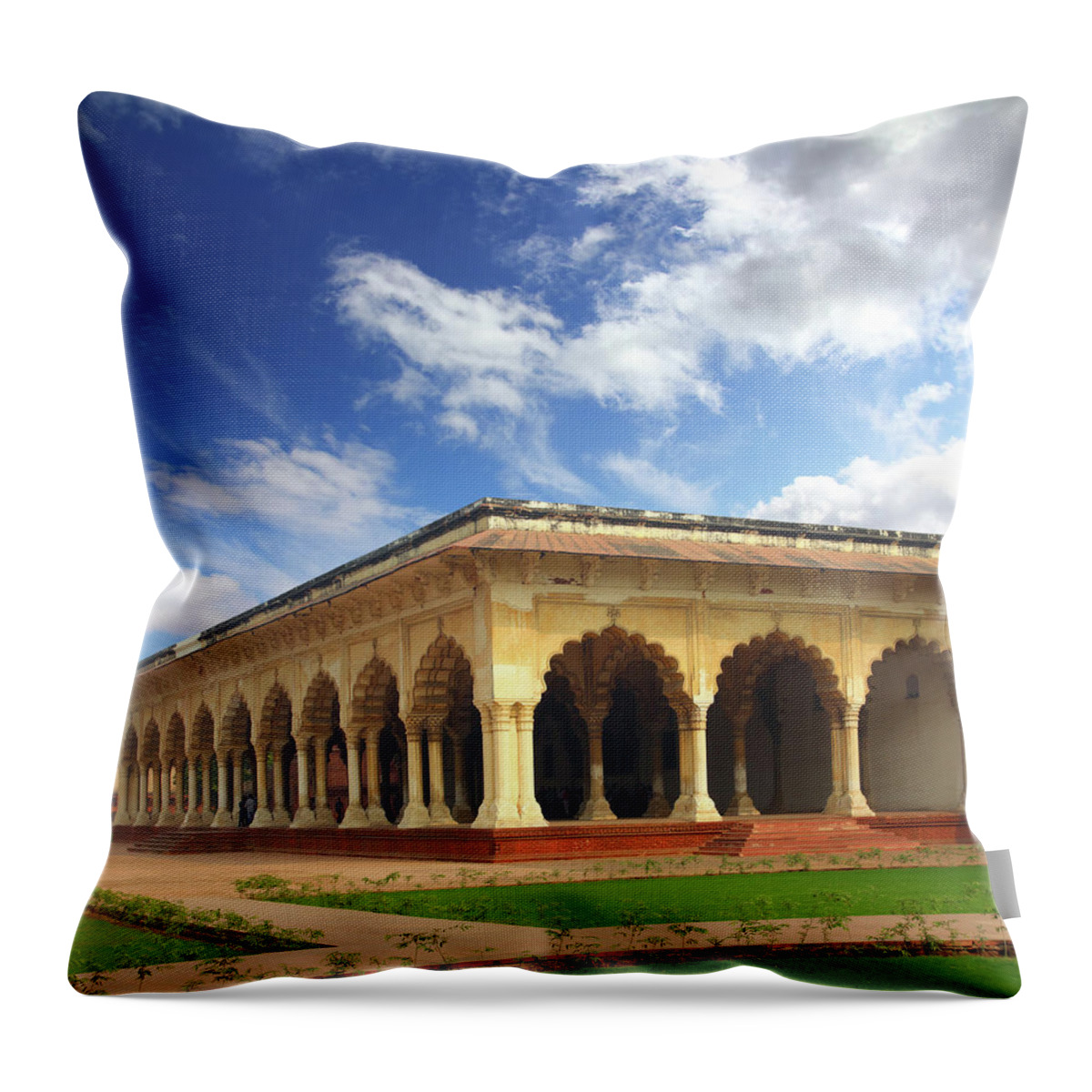 India Throw Pillow featuring the photograph Palace With Columns In Agra Fort by Mikhail Kokhanchikov