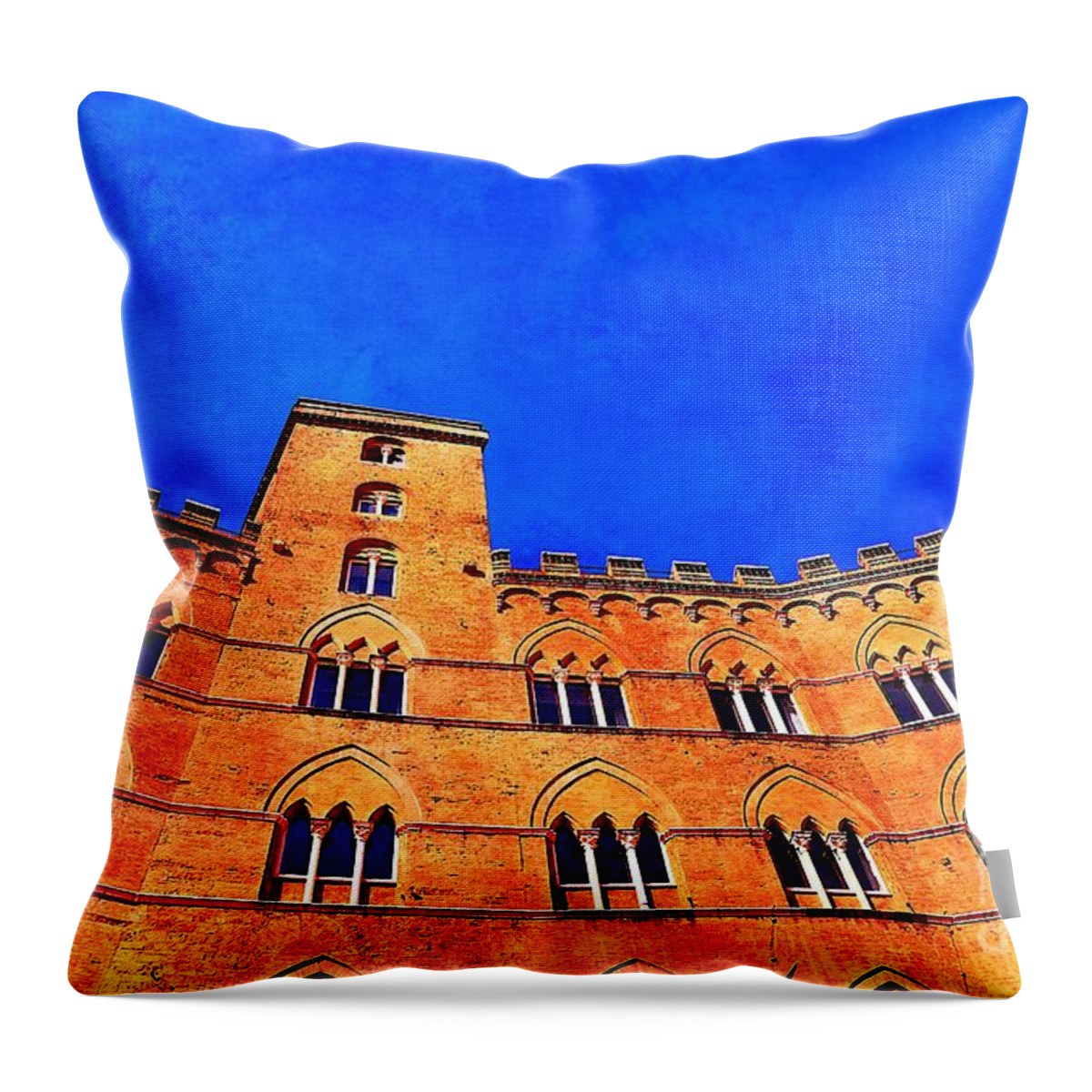 Historic Architectue Throw Pillow featuring the photograph Palazzo Sansedoni in Piazza del Campo Siena by Ramona Matei