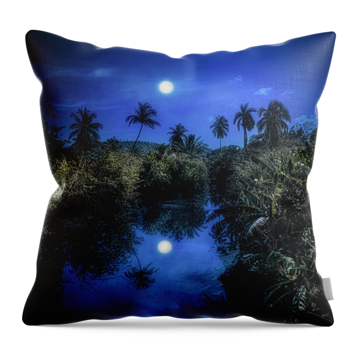 Cuba Throw Pillow featuring the photograph Pale moonlit night by Micah Offman