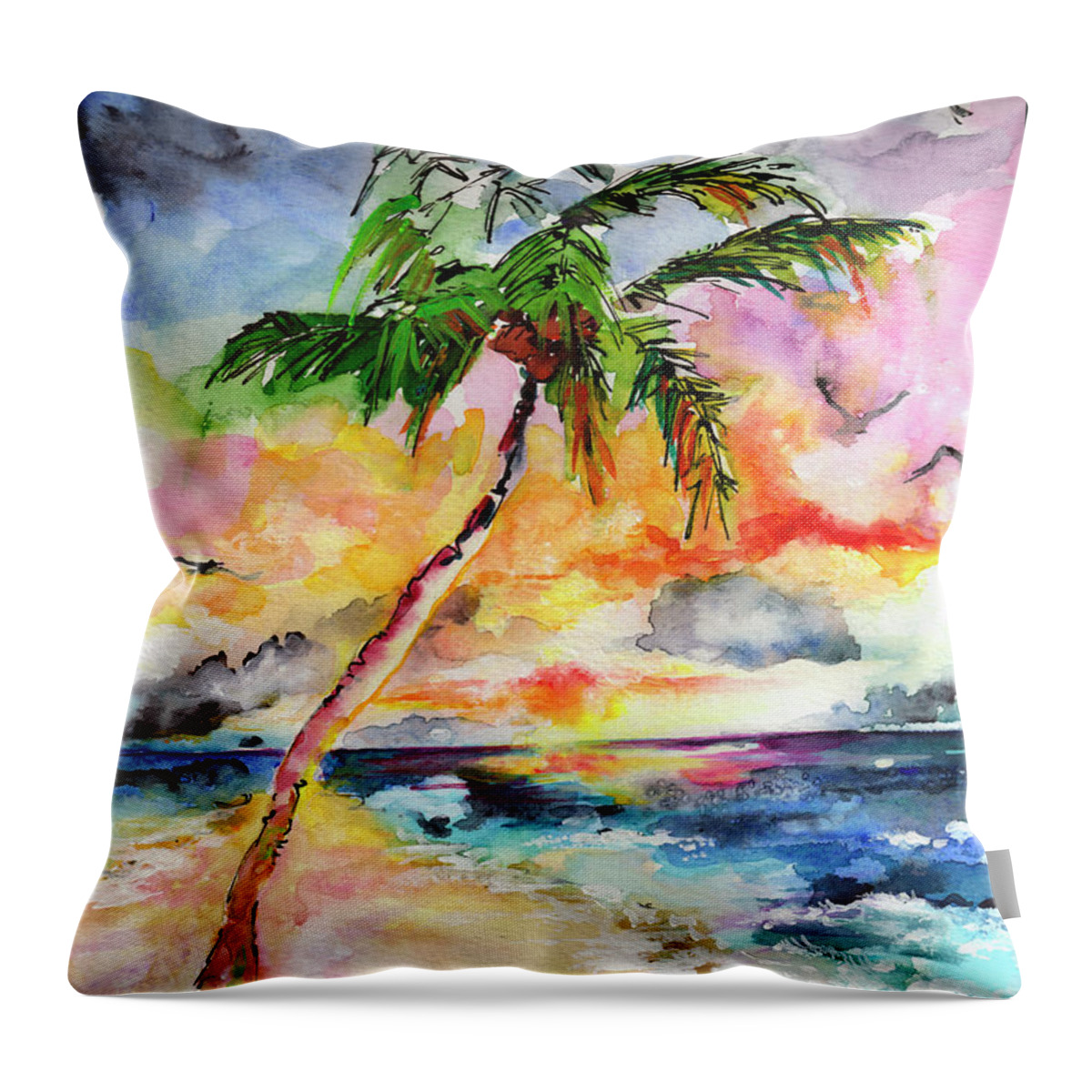 Palms Throw Pillow featuring the painting Palm Beach Hide Away by Ginette Callaway