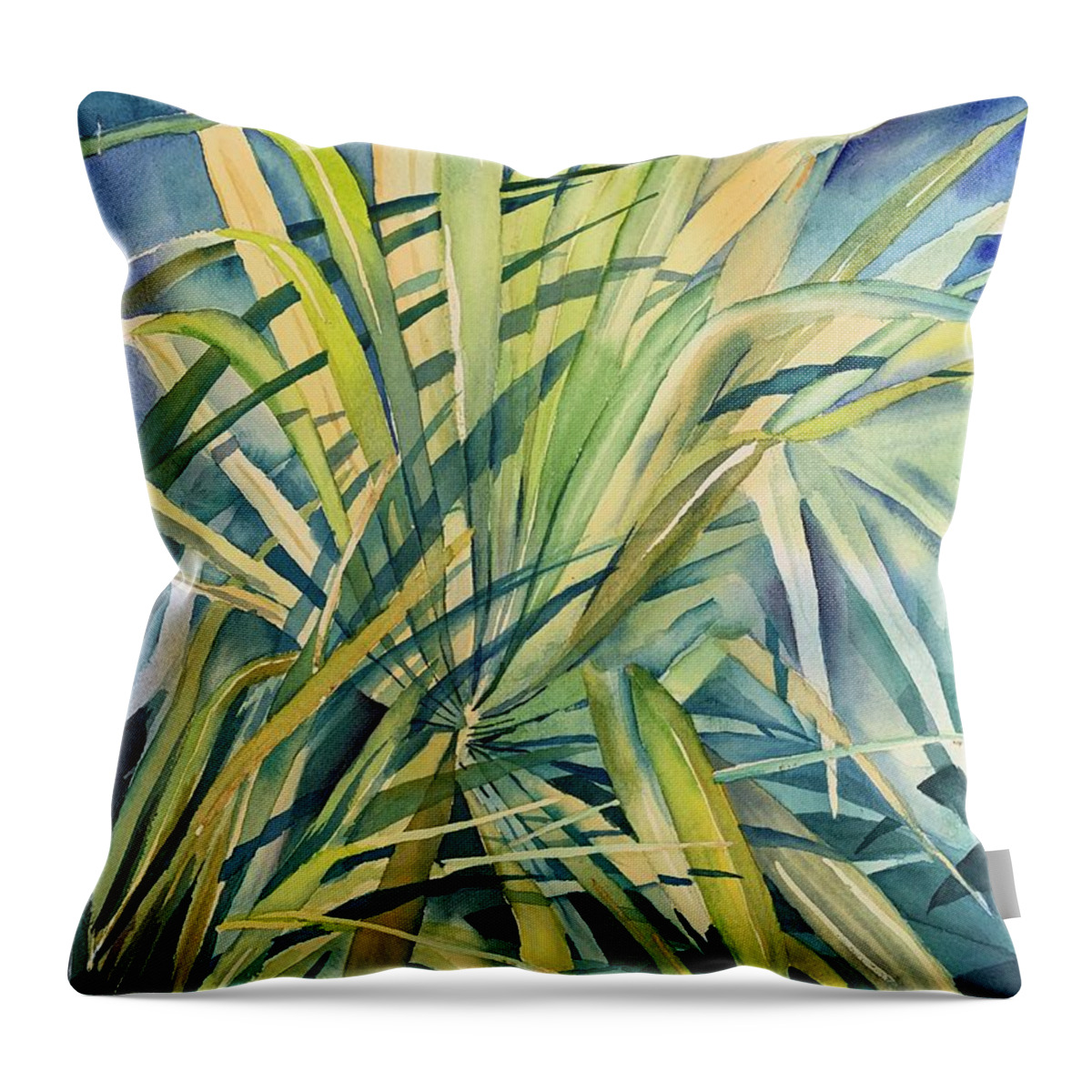 Palm Throw Pillow featuring the painting Palm leaves by Liana Yarckin