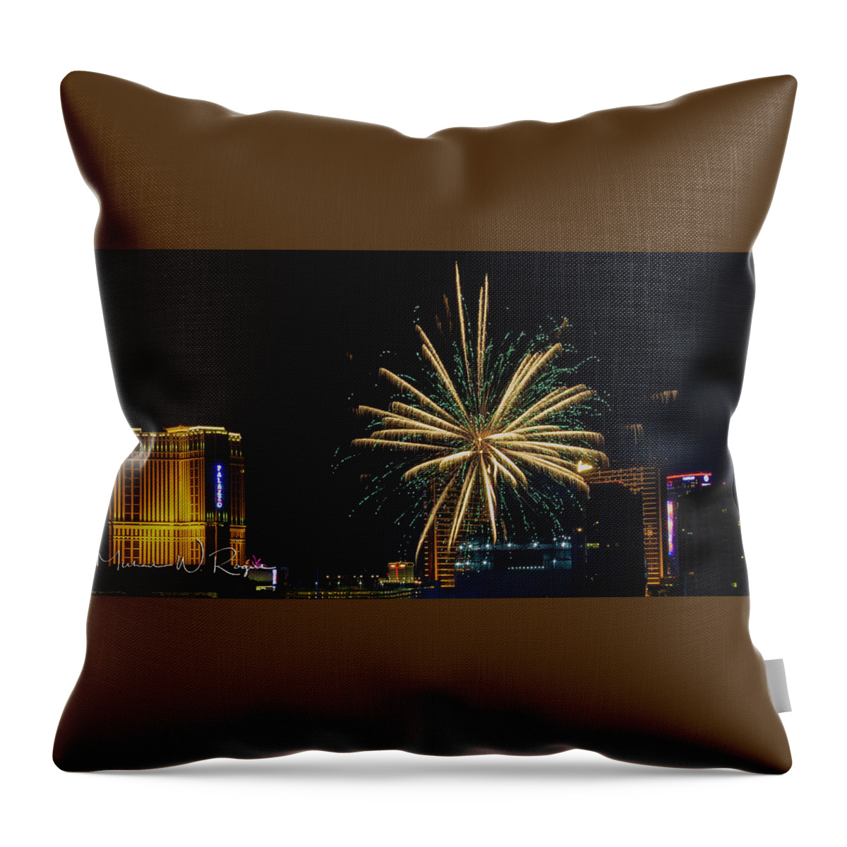  Throw Pillow featuring the photograph Palm Tree Fireworks Las Vegas by Michael W Rogers