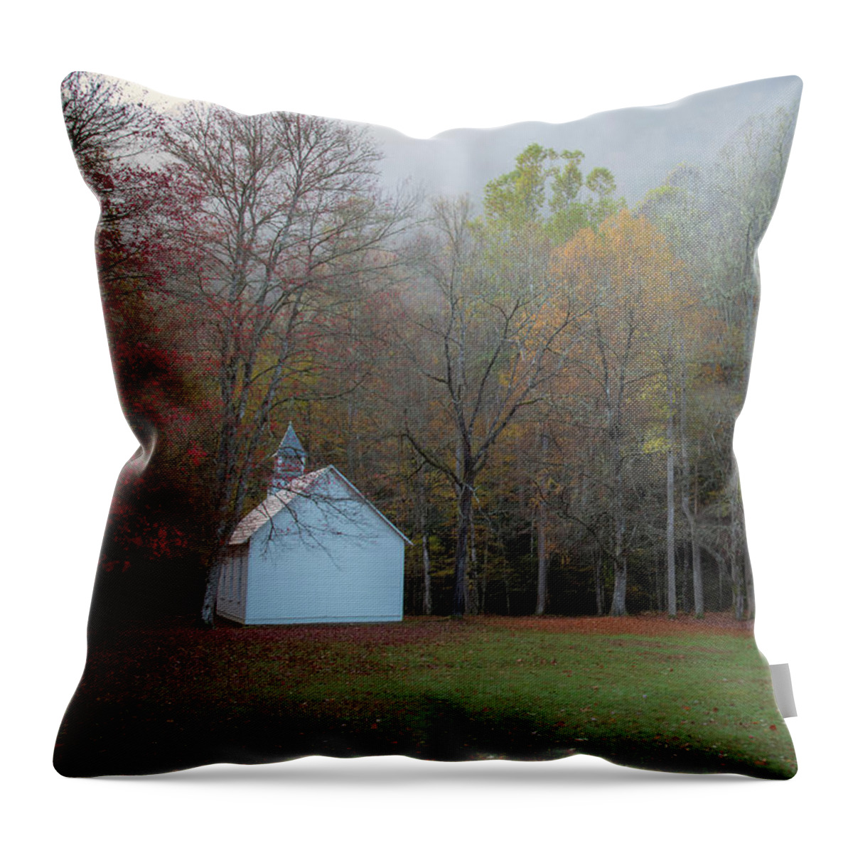 Blue Ridge Parkway Throw Pillow featuring the photograph Palmer Chapel in Cataloochee Valley by Robert J Wagner