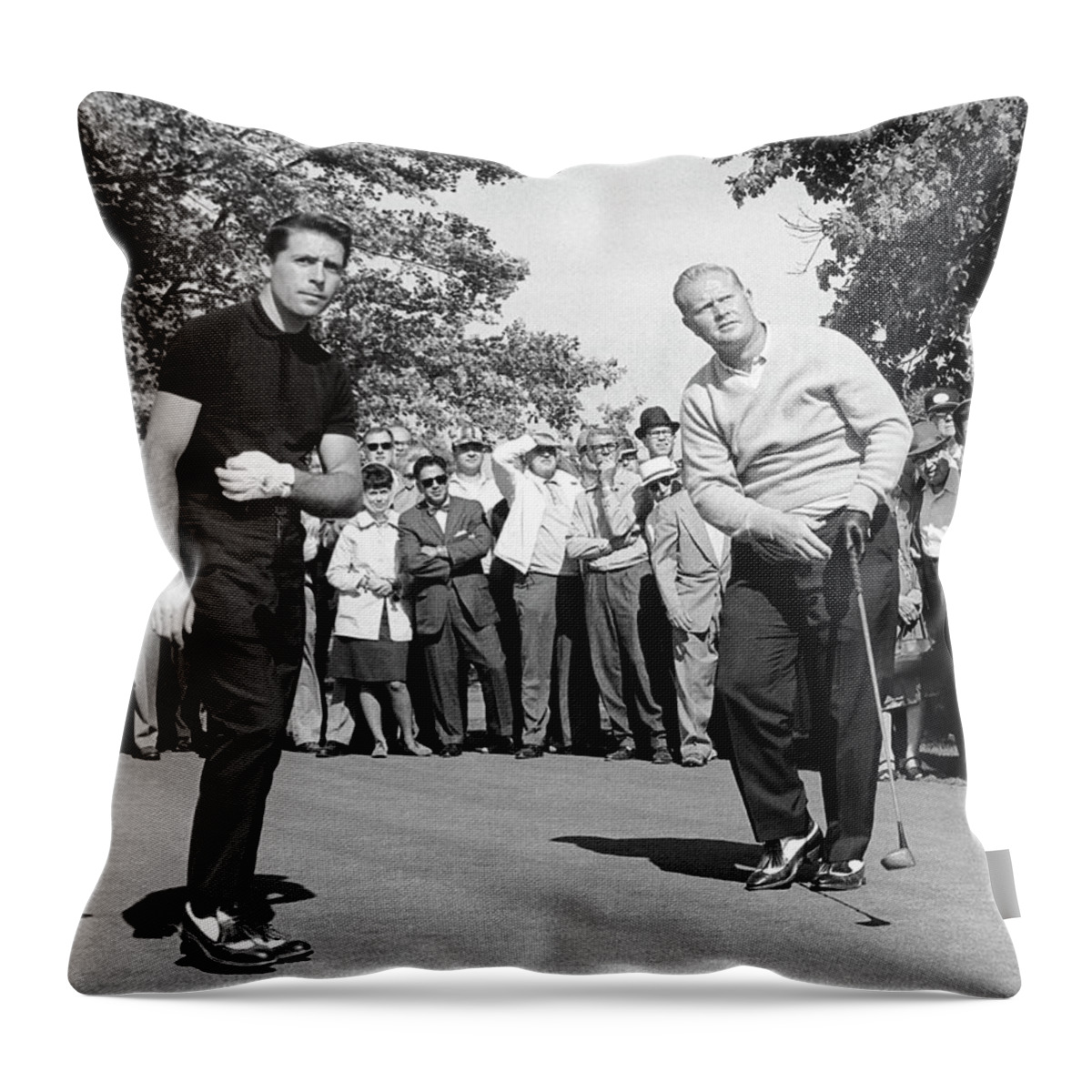 1965 Throw Pillow featuring the photograph Palmer, Player And NIcklaus by Underwood Archives