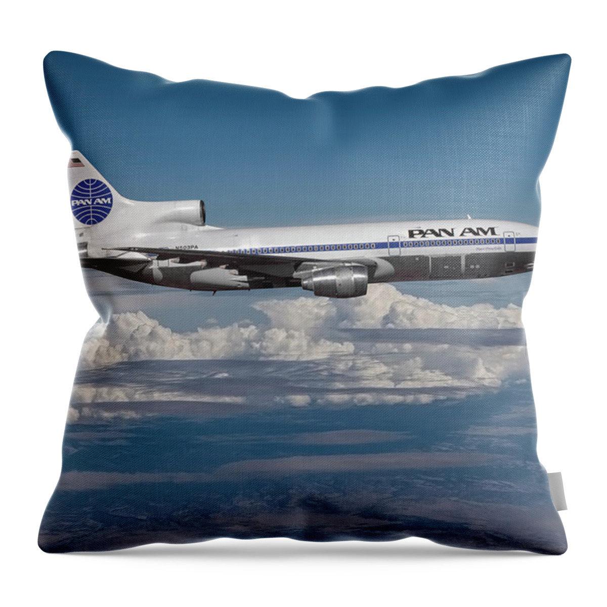 Pan American Airlines Throw Pillow featuring the mixed media Pan American L-1011-500 TriStar by Erik Simonsen