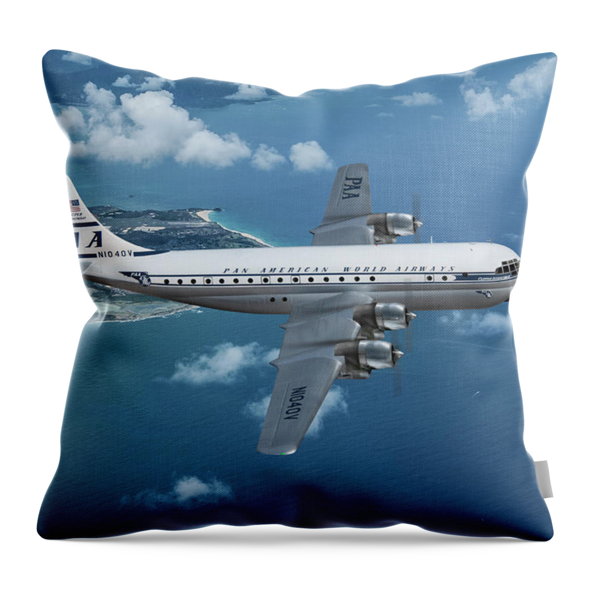 Pan American World Airways Throw Pillow featuring the digital art Pan American Super Stratocruiser by Erik Simonsen