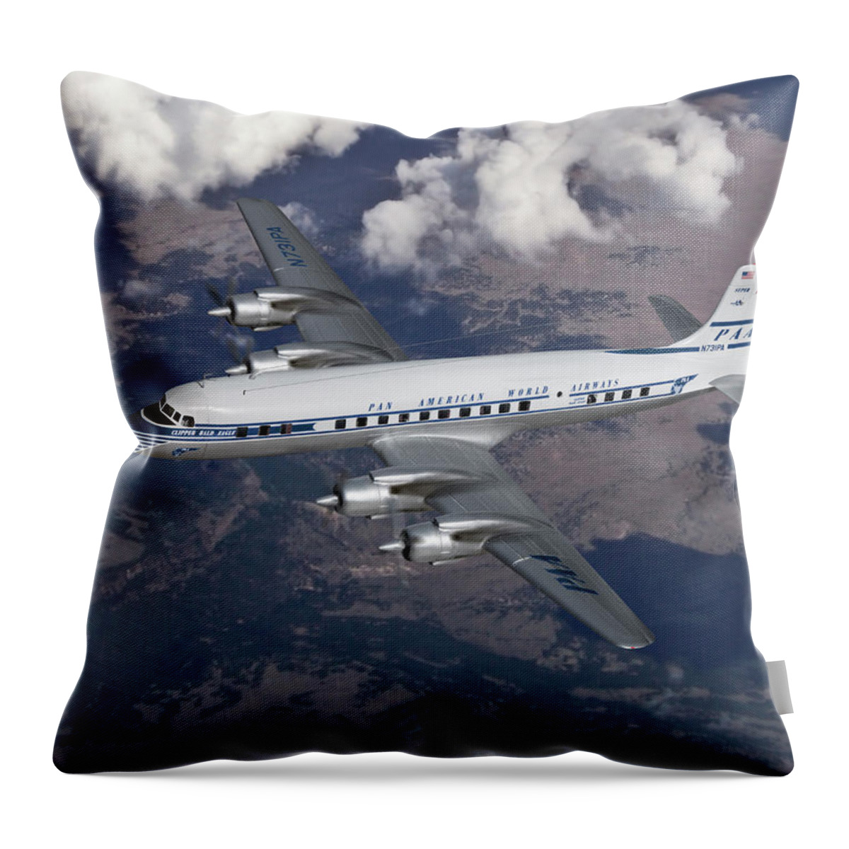 Pan American World Airways Throw Pillow featuring the digital art Classic Pan American DC-7C by Erik Simonsen
