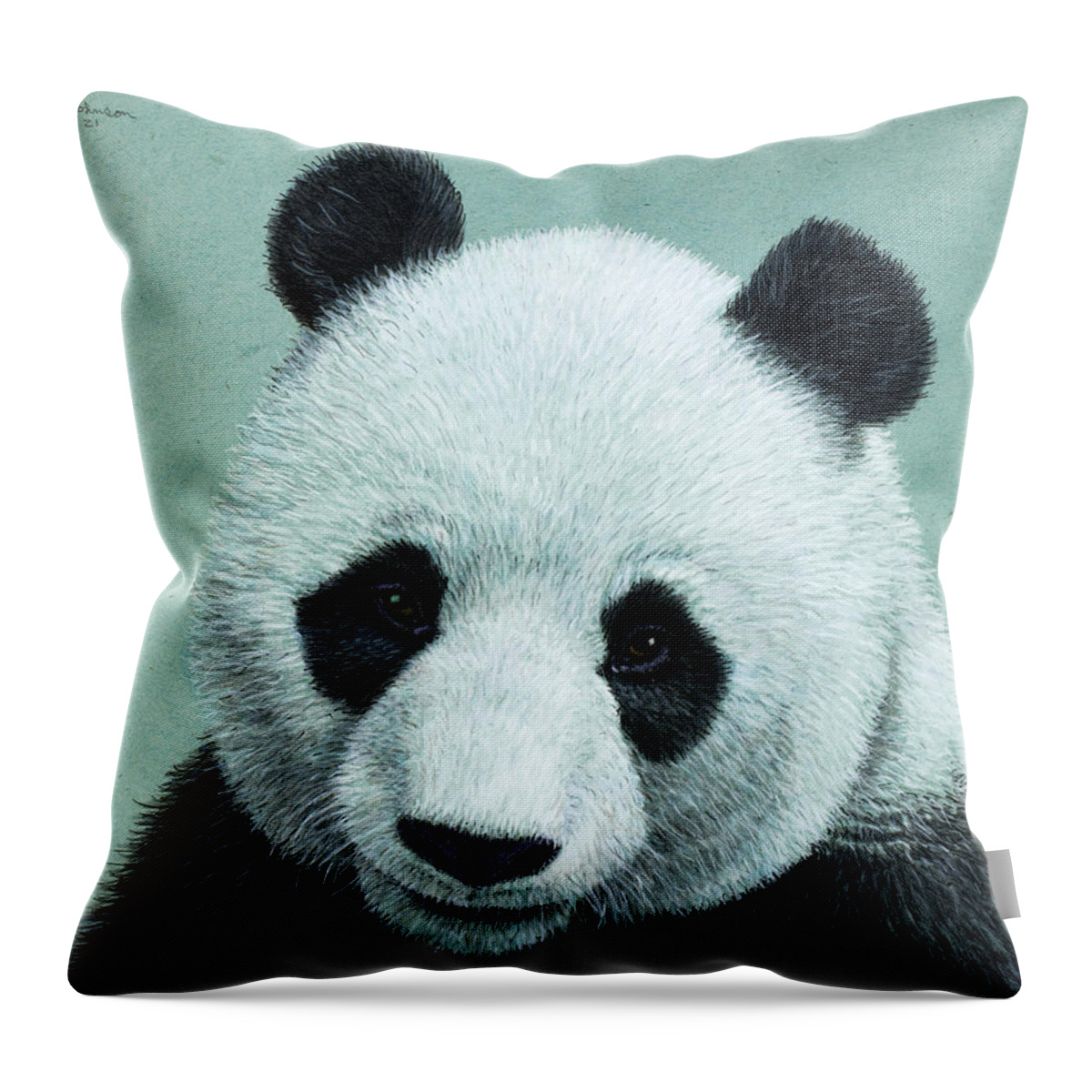 Panda Throw Pillow featuring the painting Panda Portrait by James W Johnson