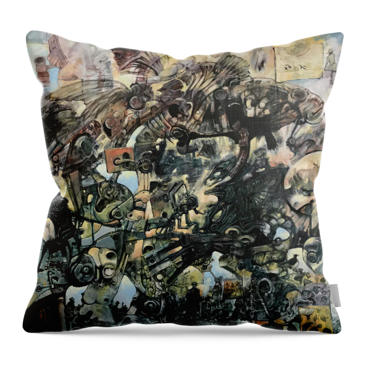 Raven Throw Pillow featuring the painting Pandemonium by William Stoneham