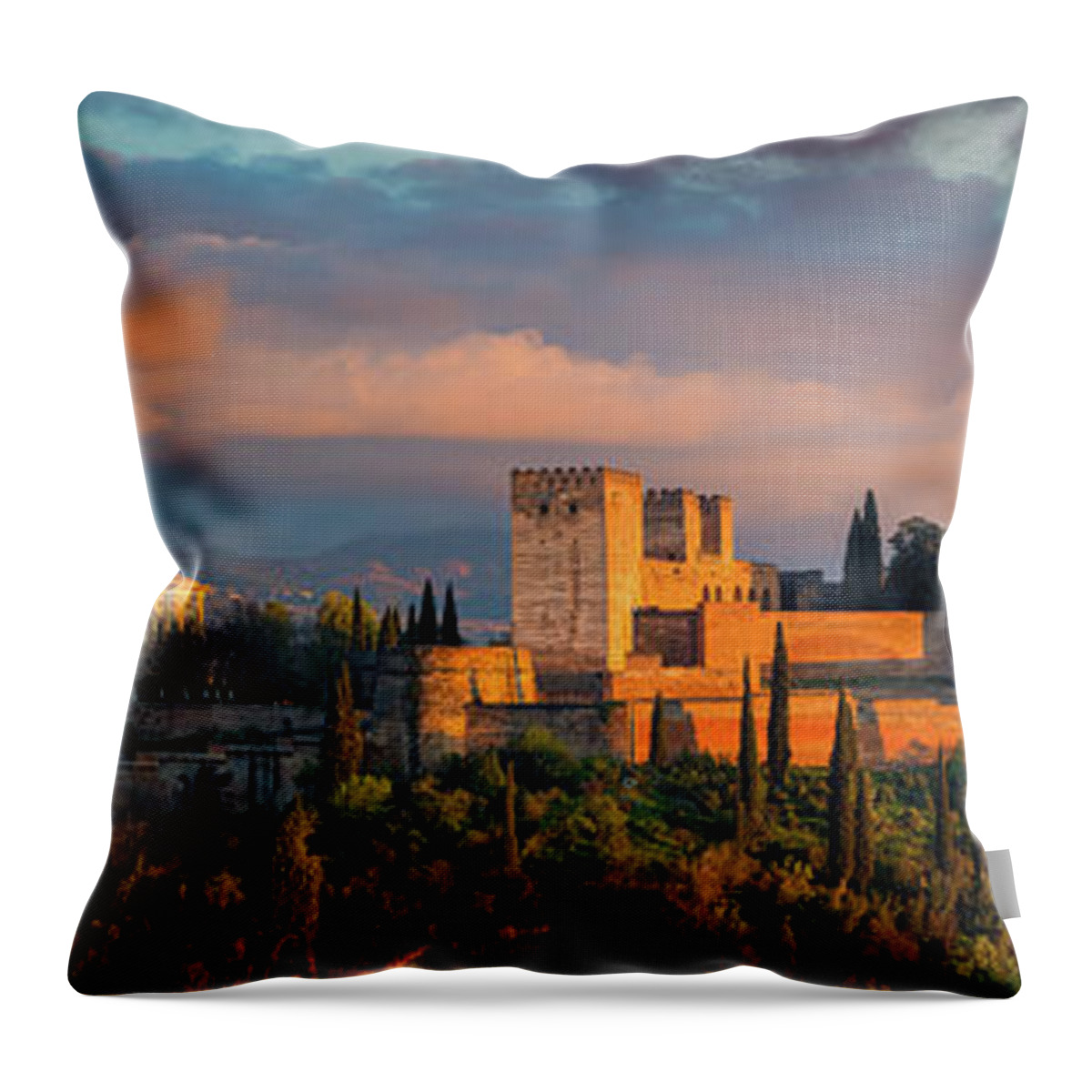 Alhambra Throw Pillow featuring the photograph Panorama from the Alhambra, Granada, Spain by Henk Meijer Photography